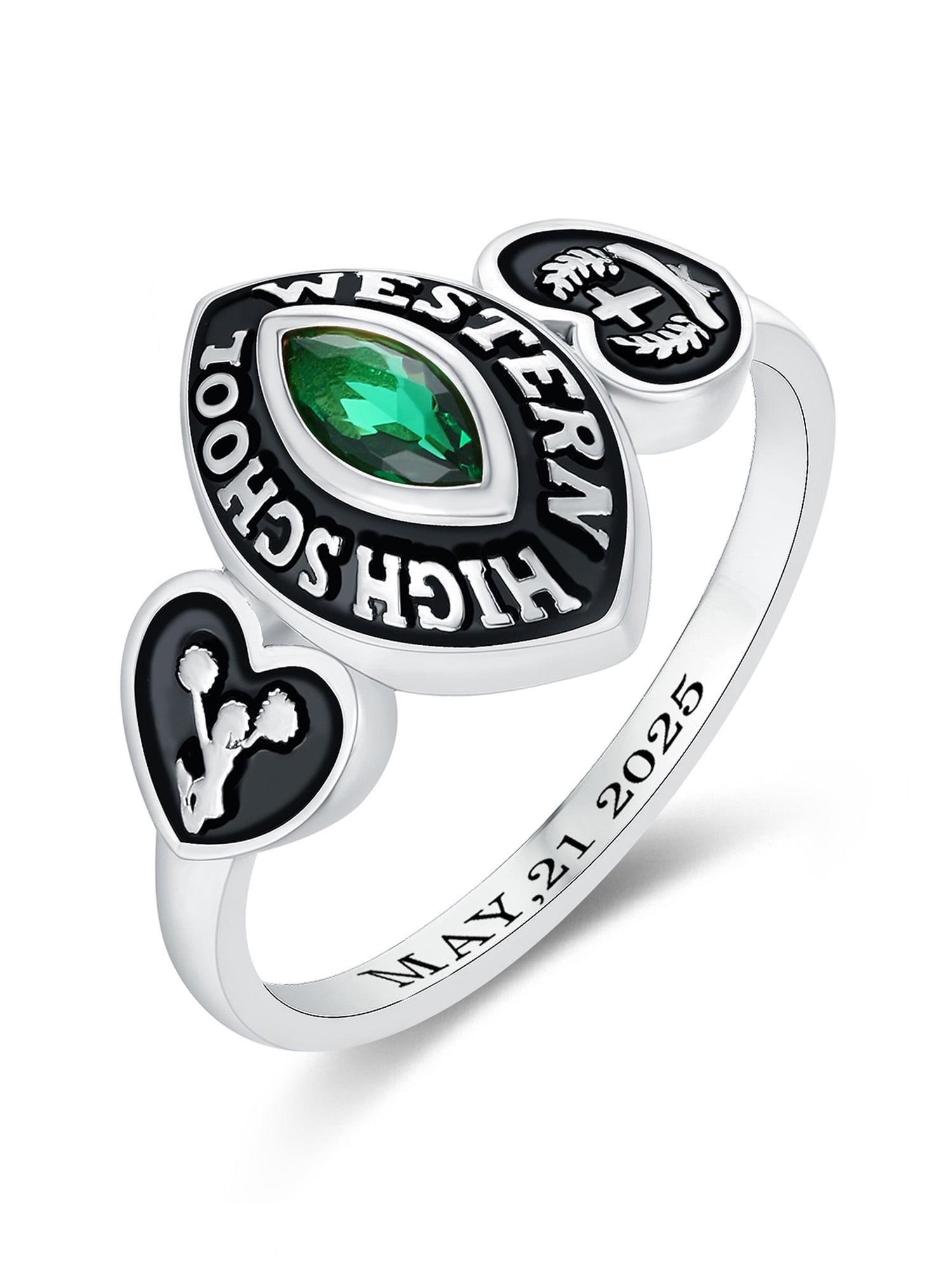 Mementos USA Custom Sterling Silver Class Rings for Women High School and College-Platinum-Royalty