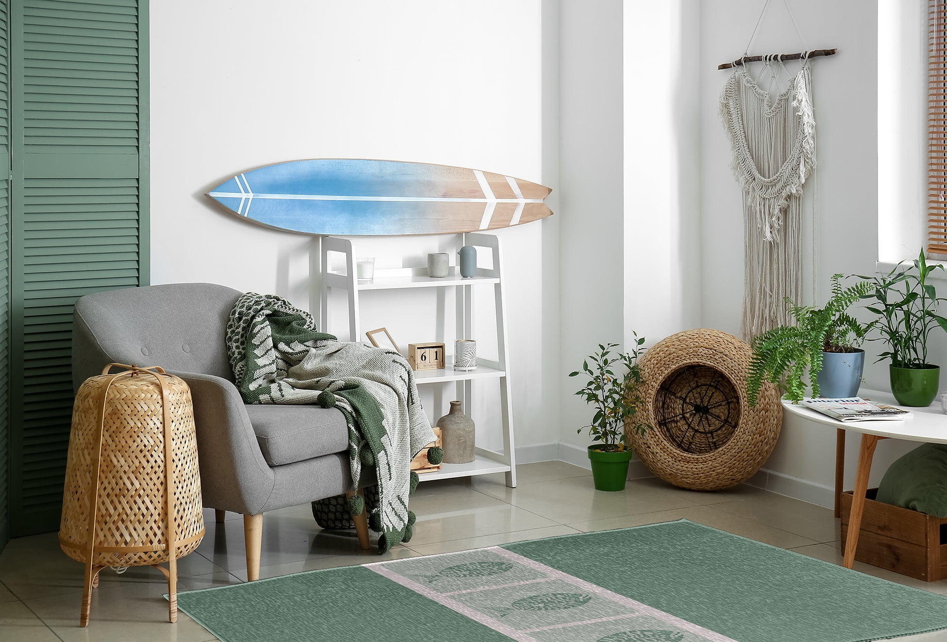 Simply Daisy 4' x 6' Fish Chips Nautical Chenille Rug, Sage