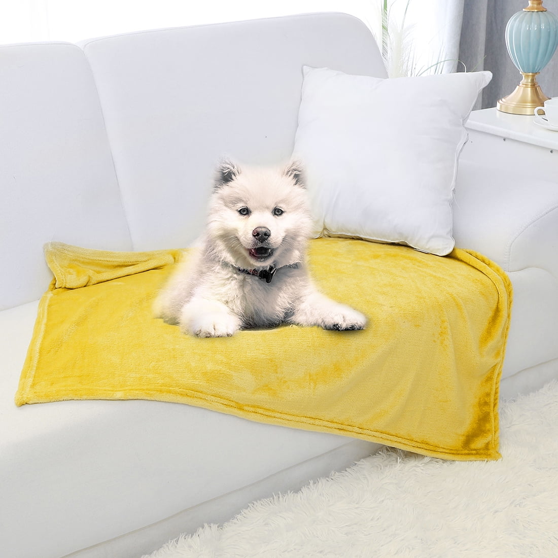 Unique Bargains Fuzzy Plush Flannel Fleece Throw Blanket Yellow 27" x 40"