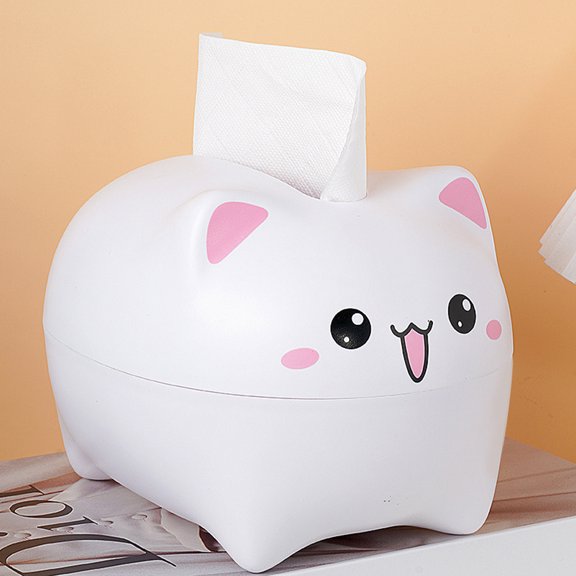 Masteelf Cute Cat Shape Tissue Box Holder in White ABS Material for Home Decor and Gifts 4.5 x 3.1 x 6.3 inches