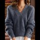 thumbnail image 2 of Suéteres de Cuello en V para Mujer, Blusa Holgada Informal de Punto de Larga, para Otoño. Gris XL, 2 of 3
