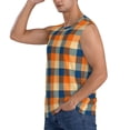 thumbnail image 3 of Fotbe Warm Orange Plaid Men's Camiseta sin Mangas Estampada para Hombres, Playera Casual para Gimnasio, Entrenamiento, Playa-Small, 3 of 7