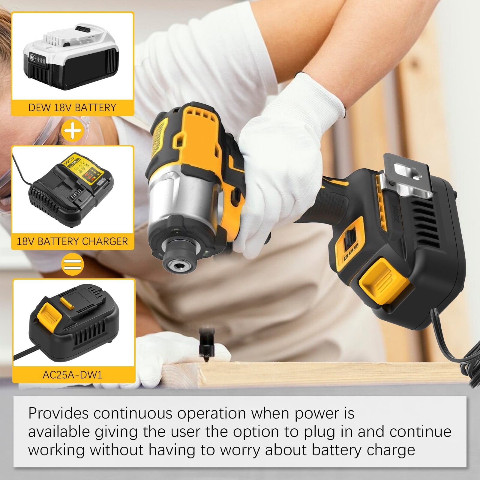 500W AC to DC Converter for  De*walt 20V Cordless Tools, 110V to 20V AC/DC Adapter Power Supply, AC Plug Transformer Adapter