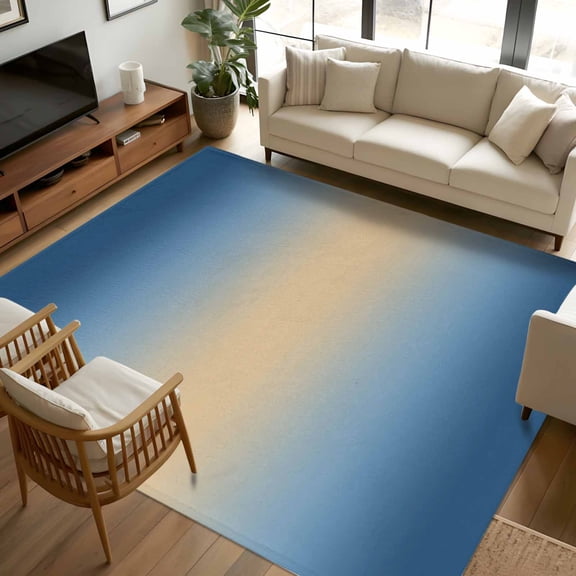 Khaki Navy Blue Ombre 6x9 Area Rugs, Modern Abstract Art Gradient Non-Skid Rubber Backing Large Rectangle Rugs - Living Room Bedroom Home Office, Indoor Floor Mat Carpets Washable Rug