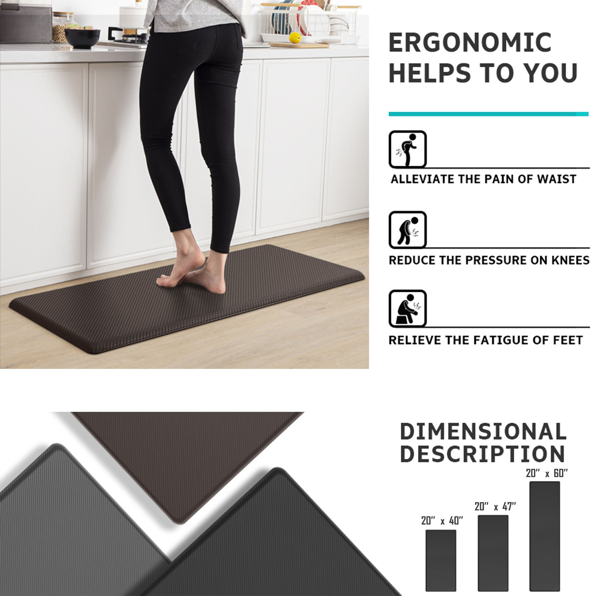 Sanmadrola Kitchen Mat [2 PCS] Cushioned Anti-Fatigue Kitchen Rugs Non-Skid  Waterproof Kitchen Mats and Rugs Ergonomic Comfort Standing Mat for Kitchen,  Floor, Office, Sink, Laundry,Gray 