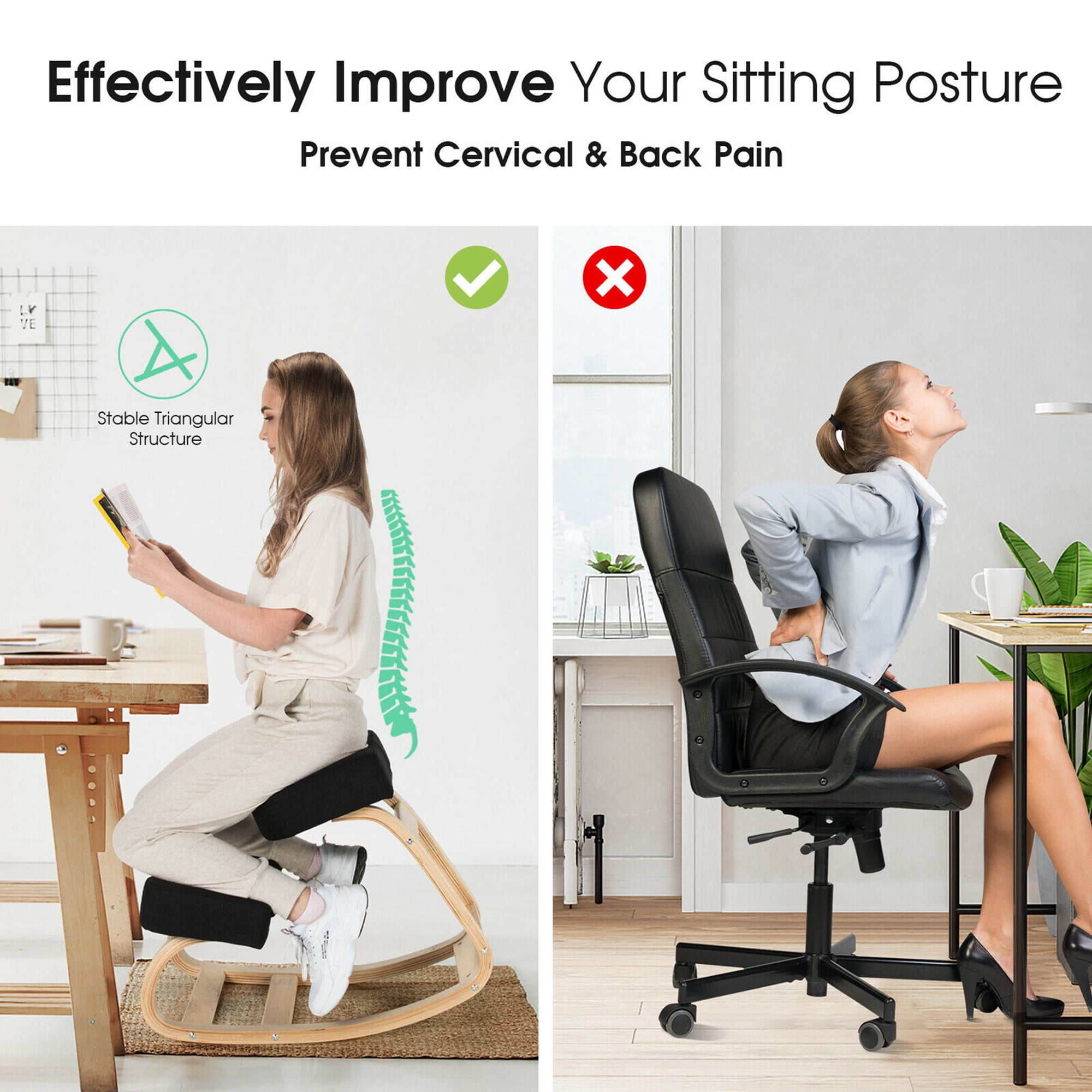 Gymax Ergonomic Kneeling Chair Rocking Stool Upright Posture Office Furniture Black