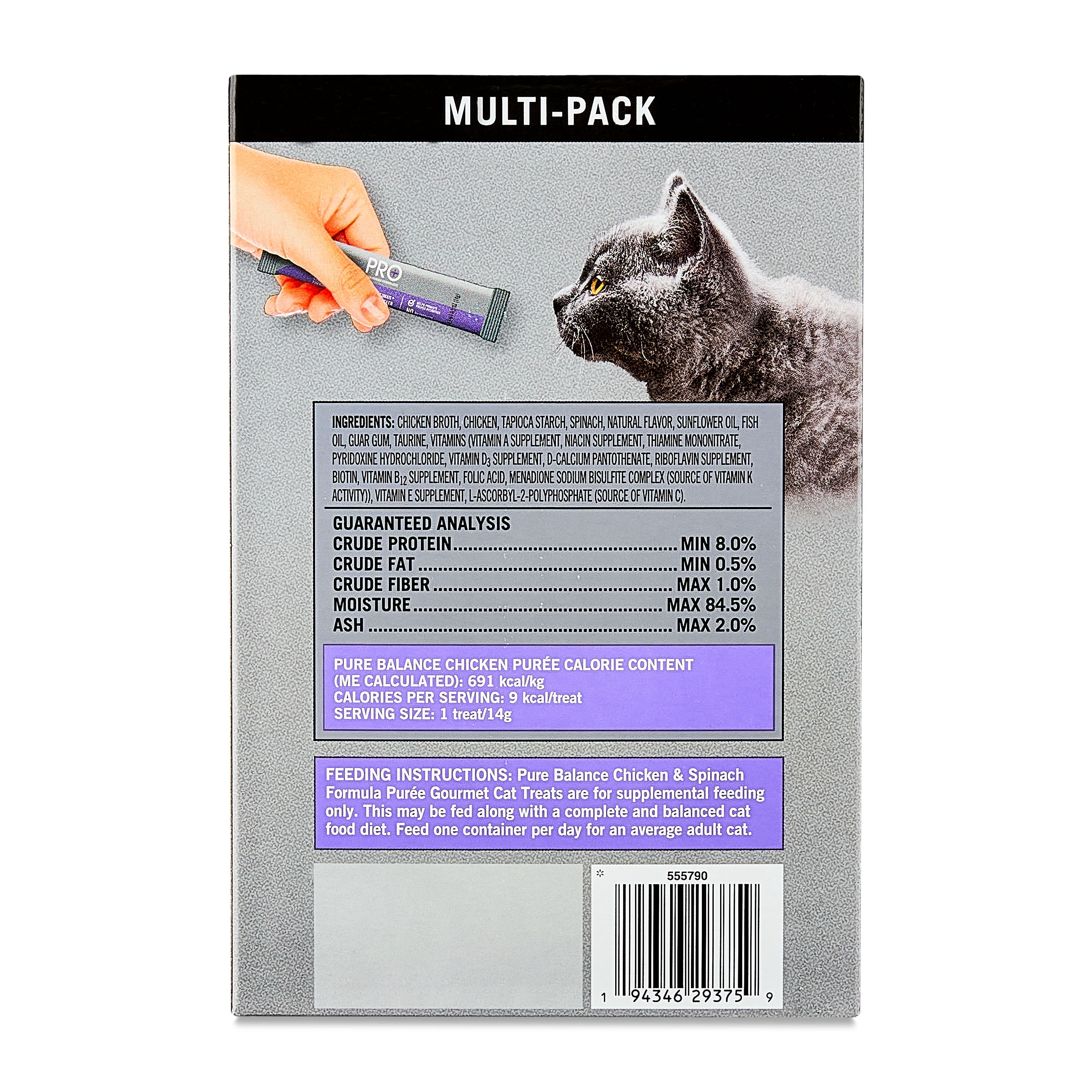 Pure Balance Pro+ Grain Free Multivitamin Gourmet Wet Cat Treats, Chicken & Spinach Formula, 0.5 oz Pouches, 20 Count