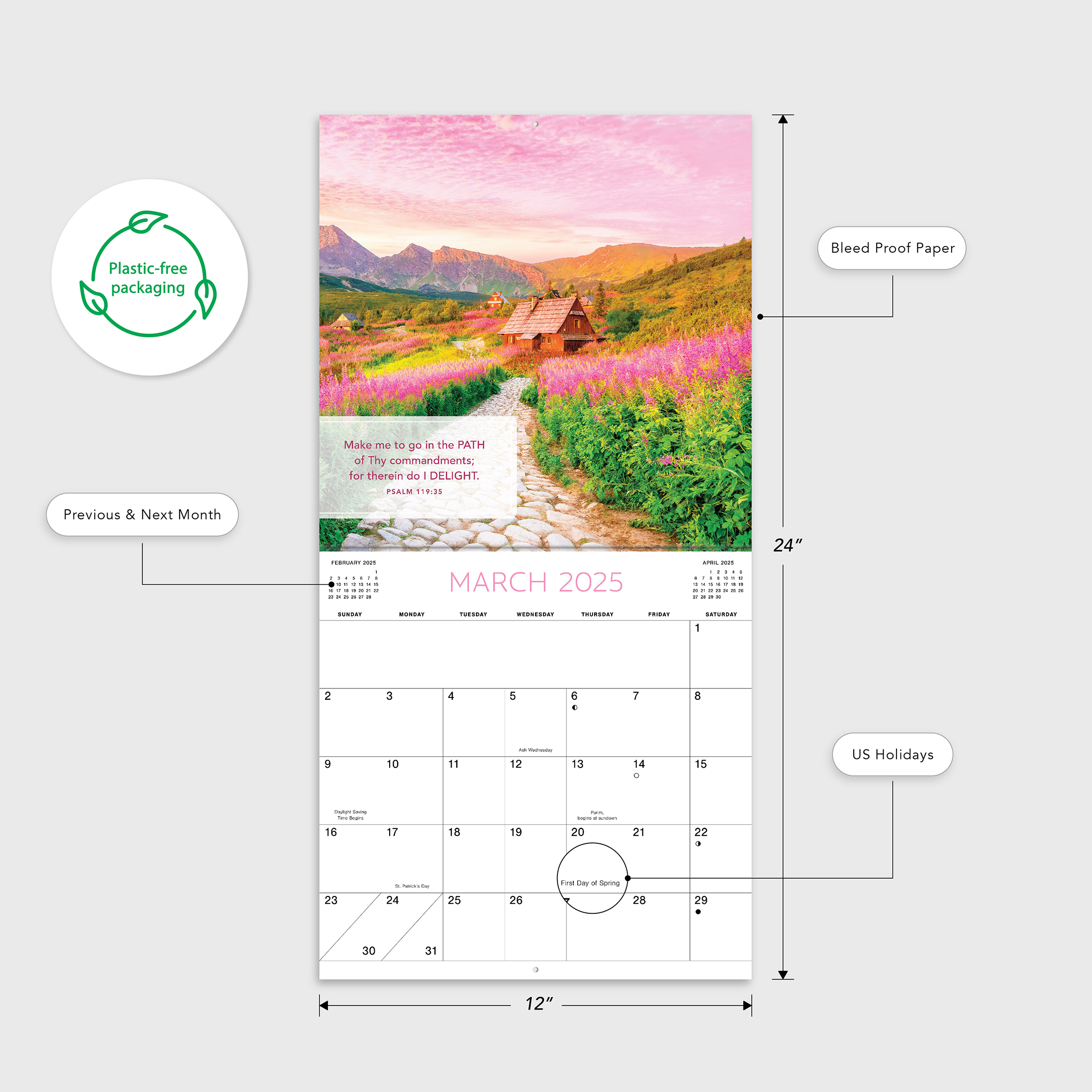 2025-12 Month Hanging Wall Calendar-Bible Verses Valley -12x12 by Dayspring