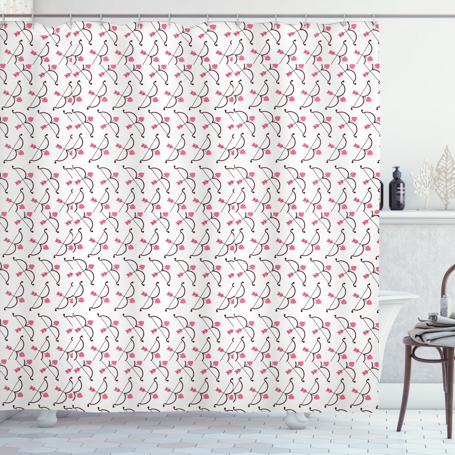 Vintage Valentine Shower Curtain, Romance Themed Repetitive Pattern