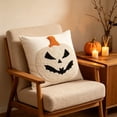 thumbnail image 3 of YAWUBT Halloween Tufted Embroidery Jack-O'-Lantern Throw Pillow, 18x18 Inch Decorative Accent Pillow, Farmhouse Halloween Pumpkin Cushion, Home Decor, 3 of 5