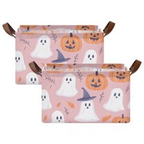 Yayeee Foldable Storage Basket for Shelves with Handles Set of 2 Waterproof Cloth Bins, Cartoon Halloween Ghosts