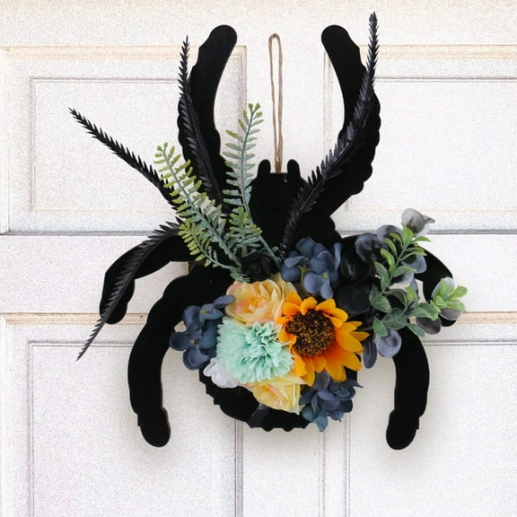 Halloween spider-shaped artificial flower wreath; Gothic artificial flower wreath; Halloween party decorations.