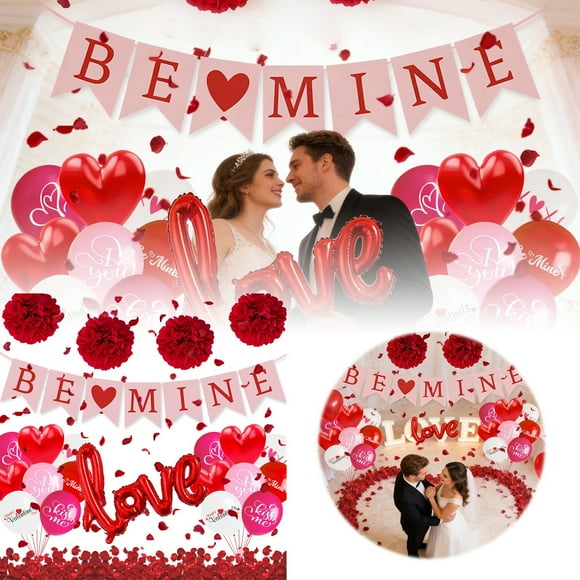 Hearth & Gear Valentine's Day Party Bunting Heart Shaped Decorative String For Celebrations Metallic Rainbow Balloons Gender Reveal Garland Baby First Birthday Party Decorations And Happy Birthday