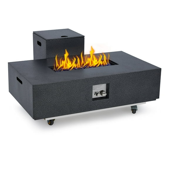 CazToi 48" Outdoor Propane Fire Pit Table, 50000 BTU with Wind Guard & Waterproof Cover, Complete Set for Patio & Backyard