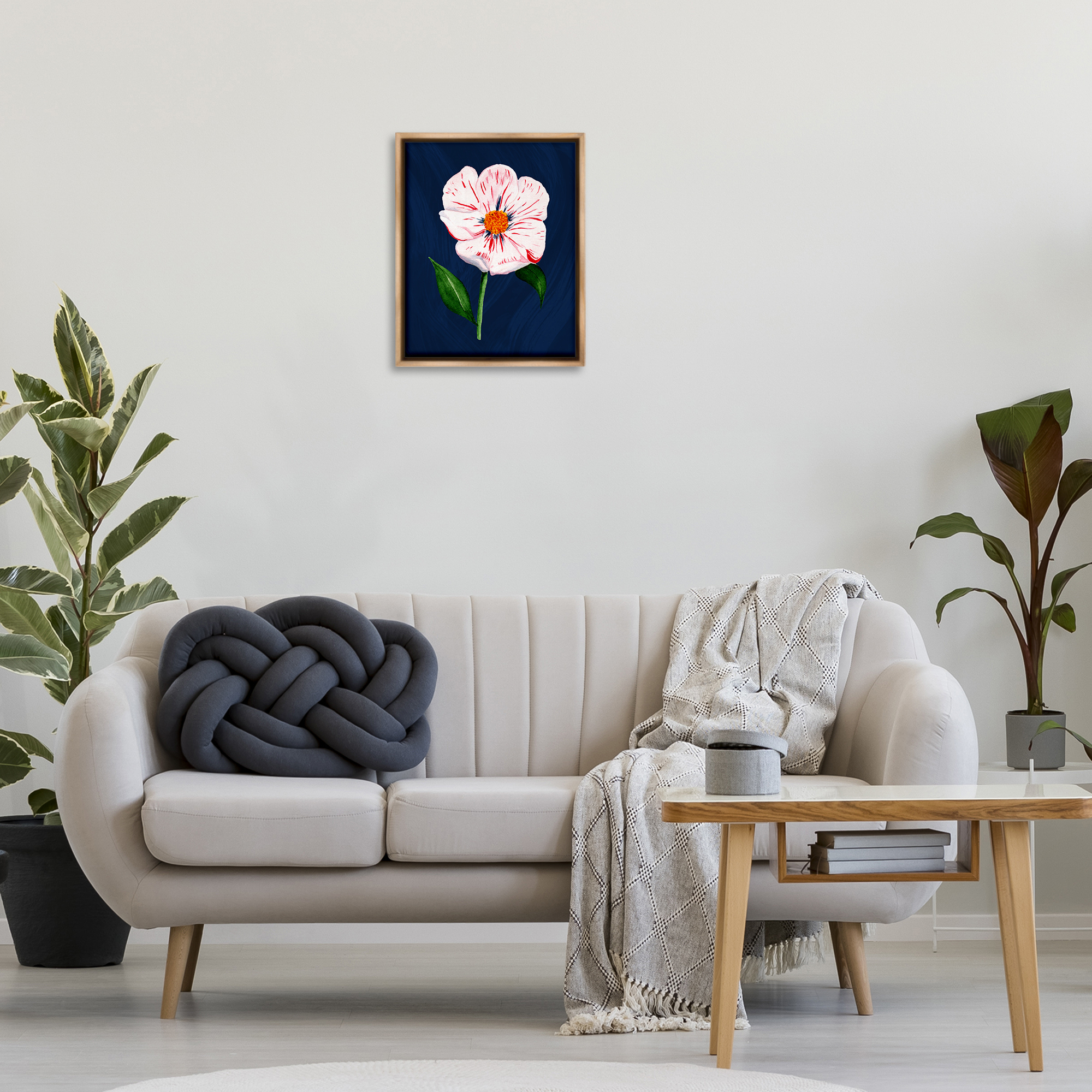 Stupell Industries Single Cherry Blossom Bloom Plants & Flowers Painting Brown Floater Framed Canvas Art Print Wall Art, 17 x 21