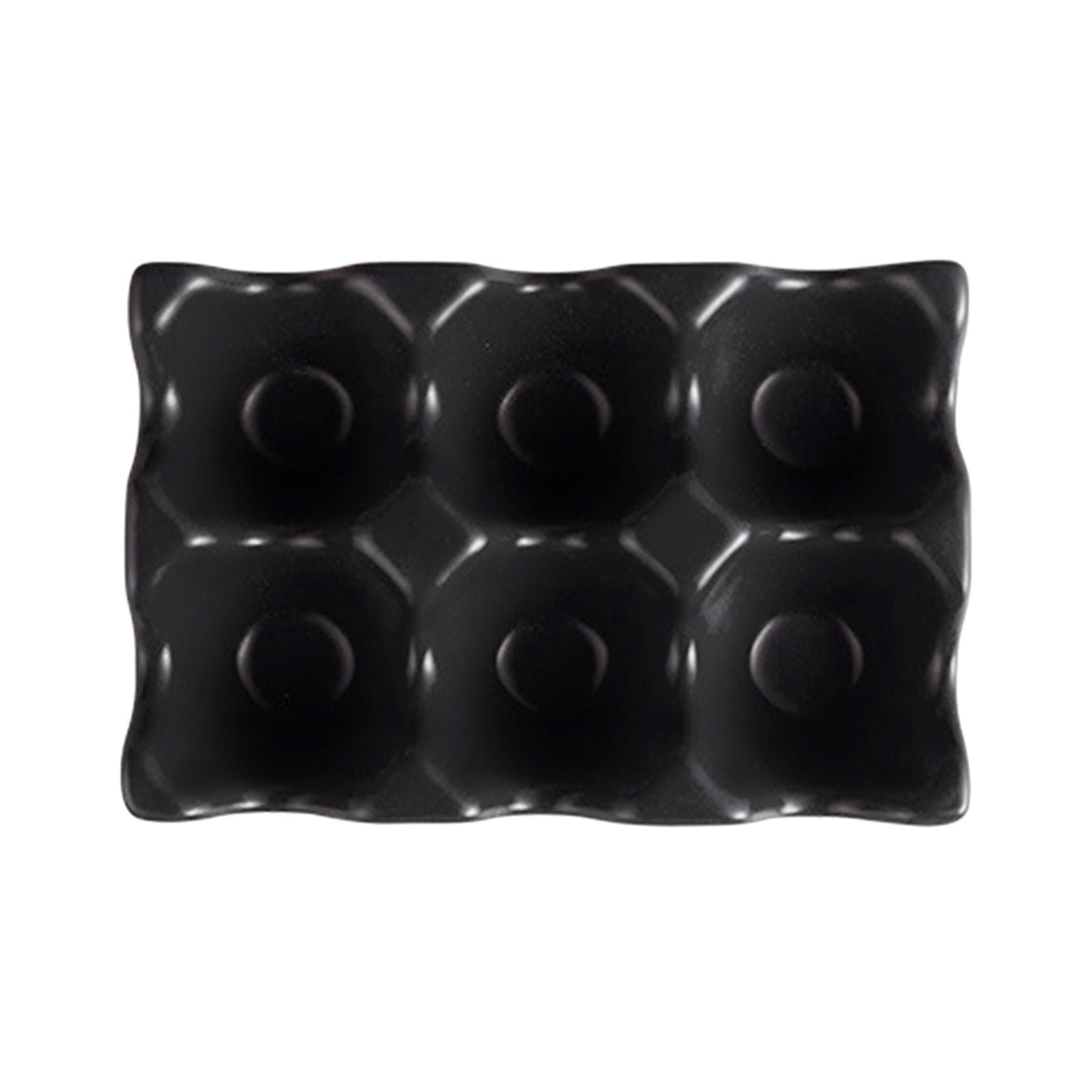 6 Holes Egg Tray Holder Refrigerator Glazed Ceramic Holds 6 Fresh Eggs Egg Storage Lattice Egg Container for Household Drawer Black