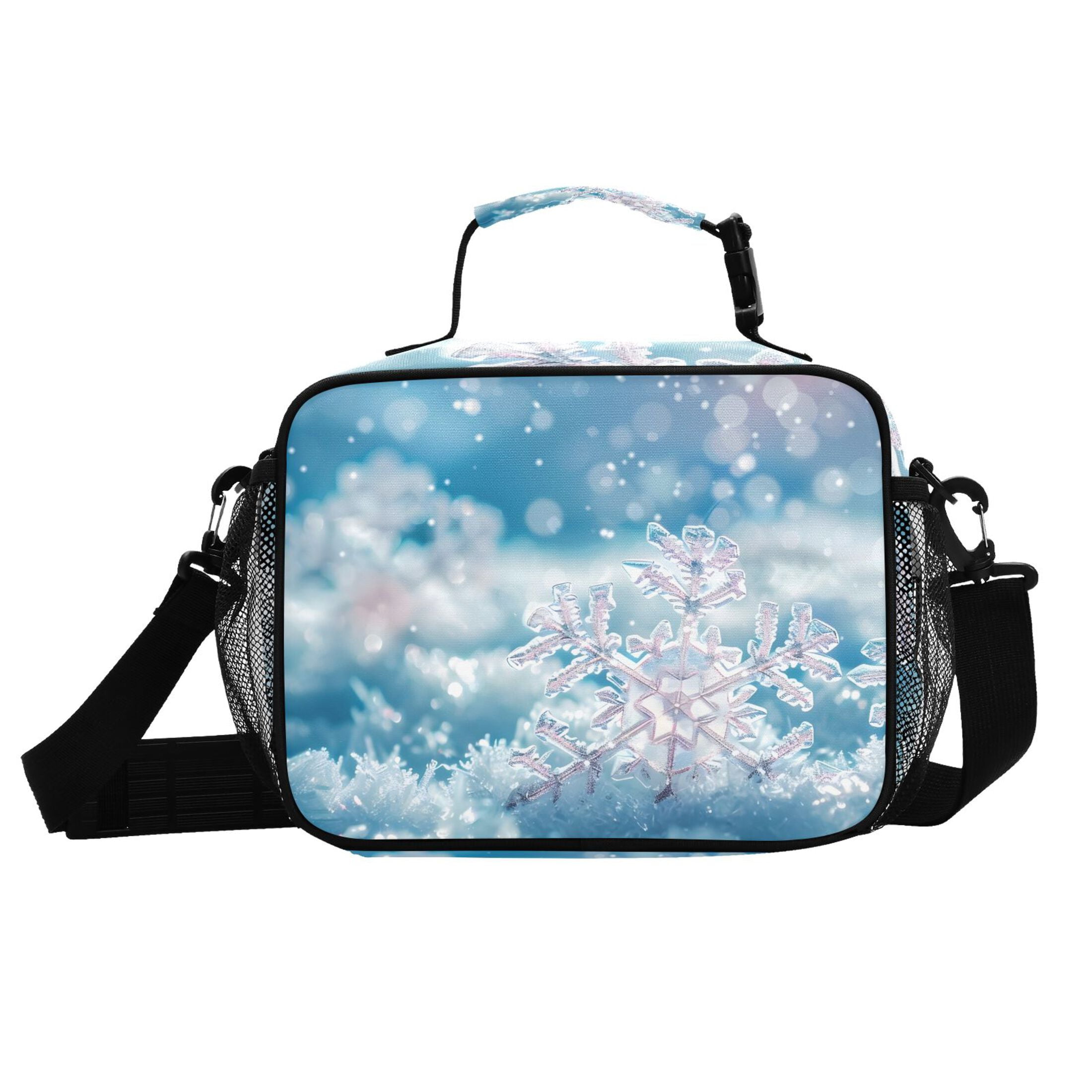 ALAZA Snowflakes Christmas Lunch Box Insulated Cooler Bag Reusable Tote Bags Shoulder Strap