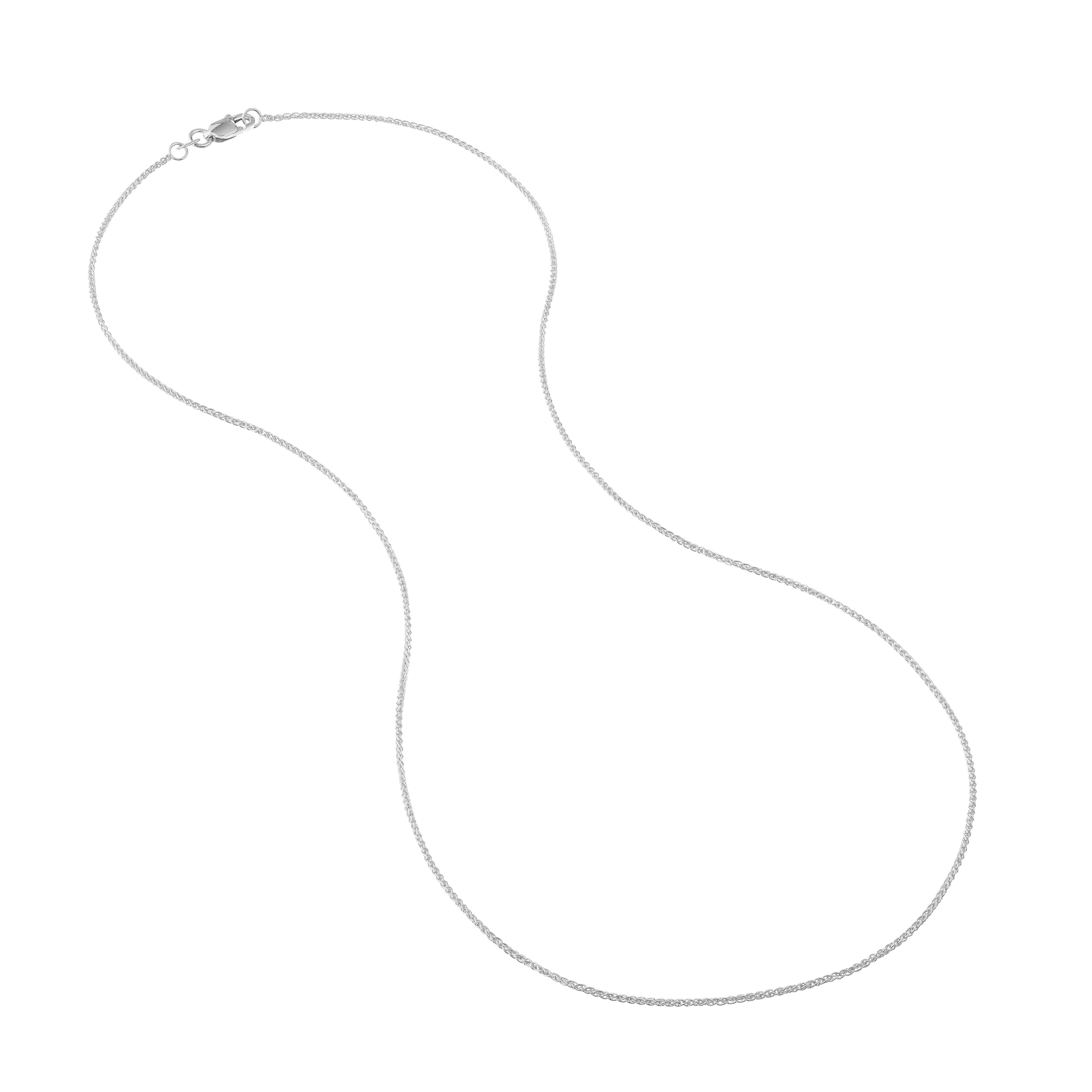 14K White Gold Women's 16" 1.05mm Round Wheat Chain Necklace