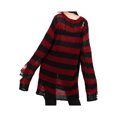thumbnail image 3 of ITFABS Hollow Knit Sweater, Stripe Pattern Long Sleeve Round Neck Pullover, 3 of 8