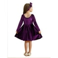 thumbnail image 2 of SILVERCELL 2-7T Toddler Girls Christmas Velvet Twirl Dresses + Headband, Little Girl Casual Long Sleeve Swing A-Line Skater Party Dress, 2-7 Years, Purple, 2 of 8