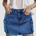 thumbnail image 2 of vigerkar Women Summer High Stretchy Cargo Skirt Low Waist Y2k Mini Skirt Cute Denim Skirt with Pockets Dark Blue, L, 2 of 9
