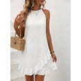 thumbnail image 3 of White Eyelet Lace Sleeveless Halter A-Line Sundress With Ruffle Hem For Summer Vacation, 3 of 5