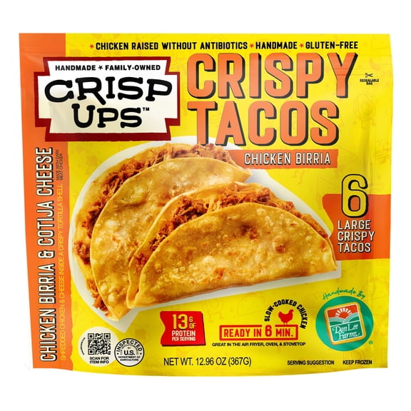 Don Lee Farms CrispUps Chicken Birria Crispy Tacos, 12.96 oz, 6 Full-Sized Tacos, Frozen