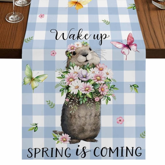Table Runners 120 Inches Long Dress Scarves, Blue Plaid Groundhog Farmhouse Coffee/Dining/Kitchen Table Runner for Living Room, Spring Floral Butterfly Botanical 13x120 Inch