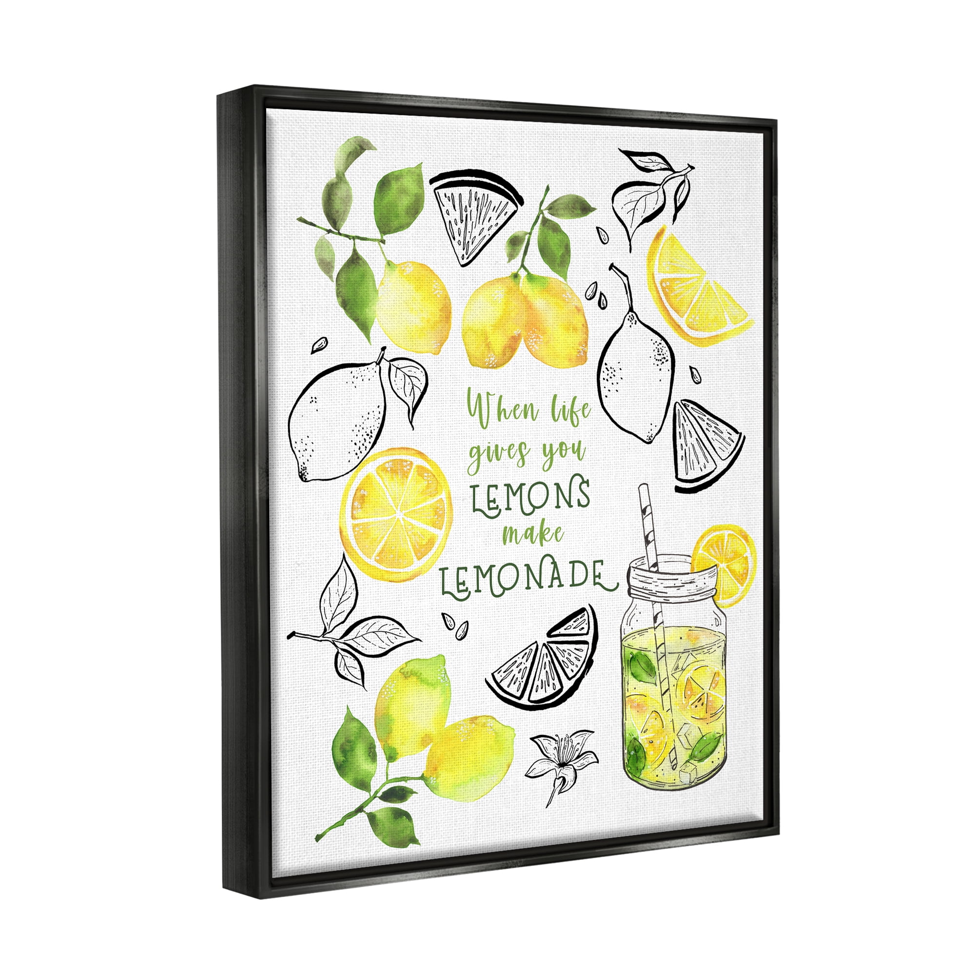Stupell Industries Make Lemonade Kitchen Phrase Food & Beverage Painting Black Floater Framed Canvas Art Print Wall Art, 17 x 21