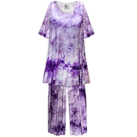 

Plus Size Women’s Short Sleeve Sleepwear with Long Pants Soft Loungewear Purple Tie-Dye Print Pajama Set Extra Tall XL 0x