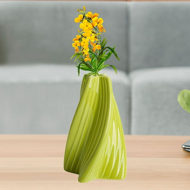 Florero de cerámica para decoración del hogar, diseño nórdico único, regalo de inauguración de la casa, florero de escritorio para sala de estar, Verde