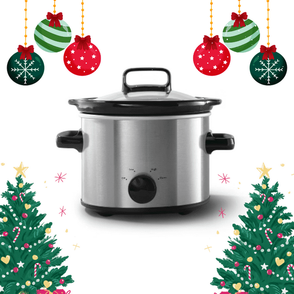 2 Quart Manual Slow Cooker, Stainless Steel Small Crock Cooker with 3 Heat Settings (Low/High/Warm), Oven-Safe Removable Stoneware, Dishwasher-Safe Lid & Pot
