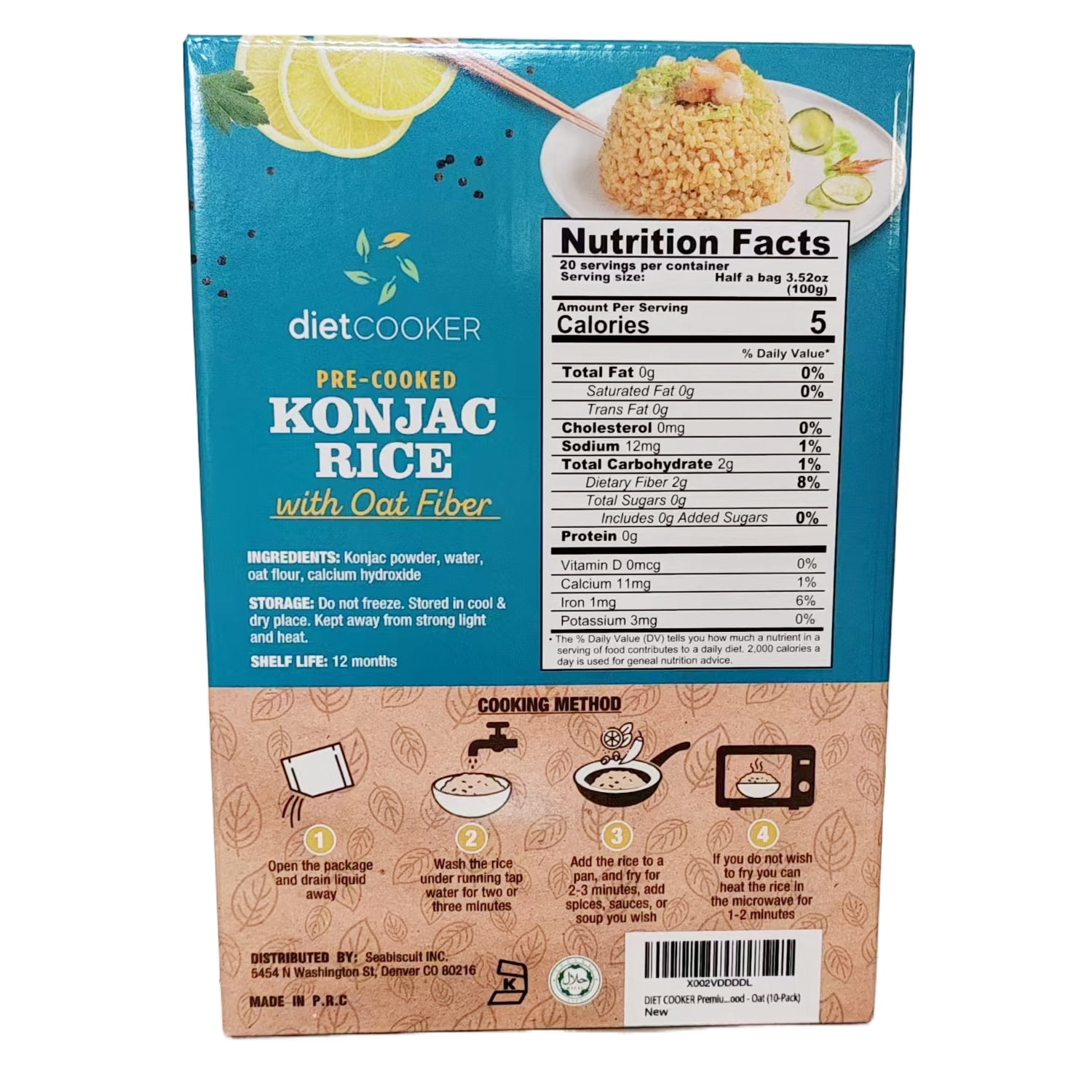 DIET COOKER Shirataki Konjac Rice - 10 Pack 20 Servings, Keto & Vegan Friendly, Odor Free, Low Calorie, Slim Rice Healthy & Easy Ready-to-Eat Healthy Rice Alternative