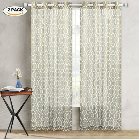Moroccan Poly Linen Curtains Lattice Flax Linen Textured Grommet