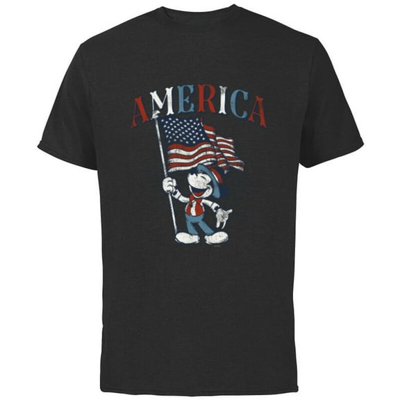 Disney Mickey Mouse with American Flag USA Fourth of July - Short Sleeve Cotton T-Shirt for Adults - Customized-Black