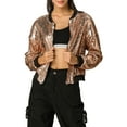 thumbnail image 3 of INSPIRE CHIC Women's Sequin Jacket Zipper Closure Hidden Pockets Bomber Jacket L Rose Gold, 3 of 9