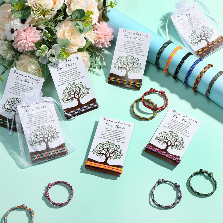Tondiamo 24 Pack Family Reunion Favors Family Braided Rope Bracelet Remembering Our Roots Cards with Organza Bags Family Reunion Gifts for Family Gathering Party C3 Walmart