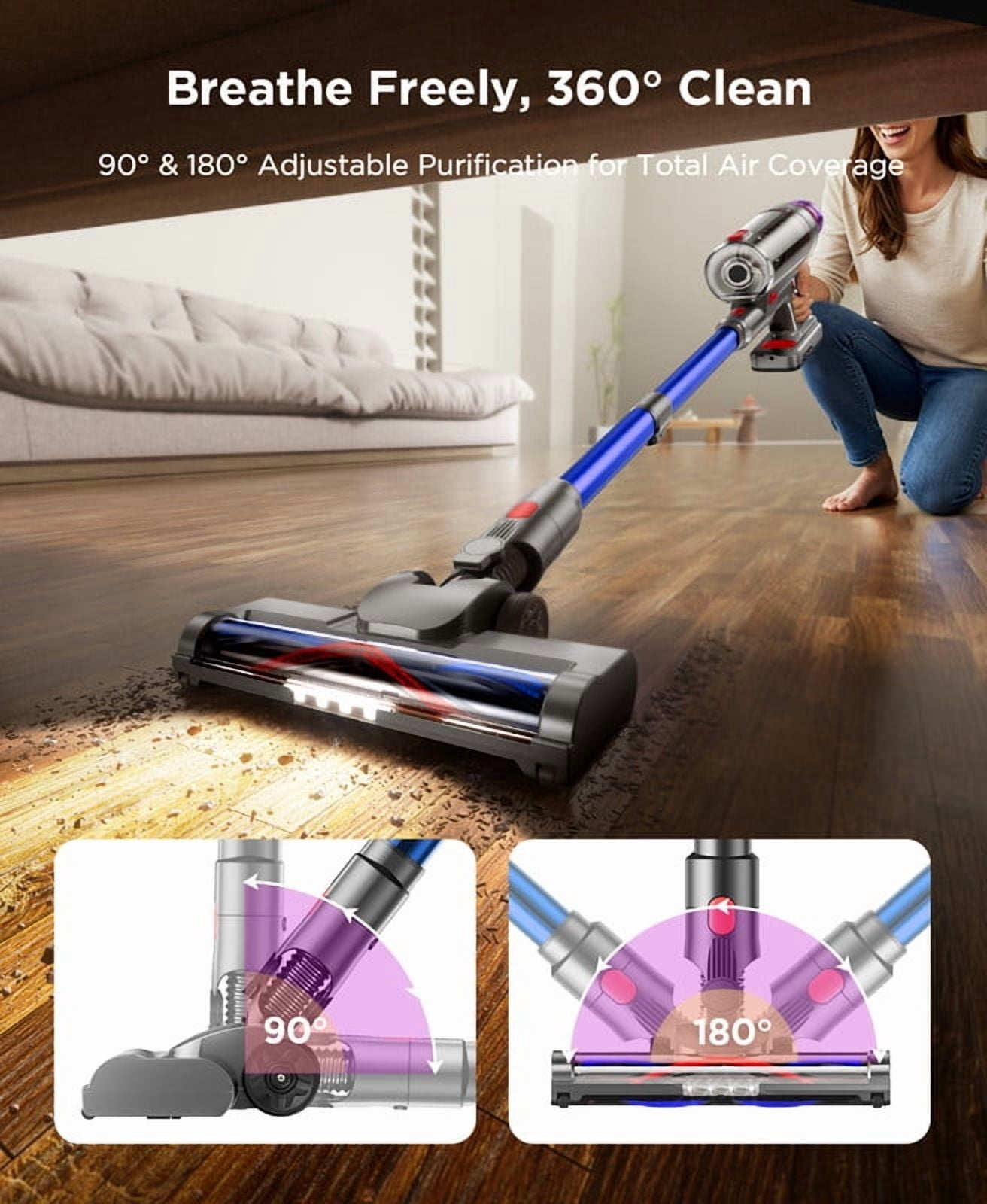 Hosaud Cordless Stick Vacuum Cleaner - 45000pa 550W 55mins 2600mAh Battery Lightweight Vacuum for Carpet Home Pet Hair Hard Floor