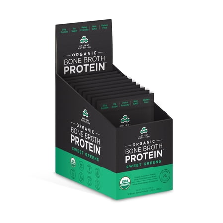 Ancient Nutrition, Organic Bone Broth Protein, Sweet Greens, Packet Tray, 12 Servings