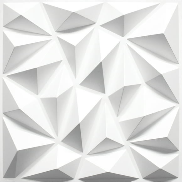 Dundee Deco 3D Wall Panels - Geometric Diamond Paintable White PVC Wall Paneling for Interior Wall Decor, 19.7 in x 19.7 in, Covers 2.7 sq. ft