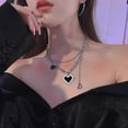 thumbnail image 2 of Women Punk Mosaic Pixel Necklace Double Layer Chain Black Heart Pendant Necklace Female, 2 of 5