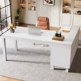 thumbnail image 3 of Finmind L Shaped Desk with Storage Cabinet and Shelves, 59-inch Wooden Corner Computer Desk Home Office Desk for Gaming, Writing, Working, White, 3 of 8