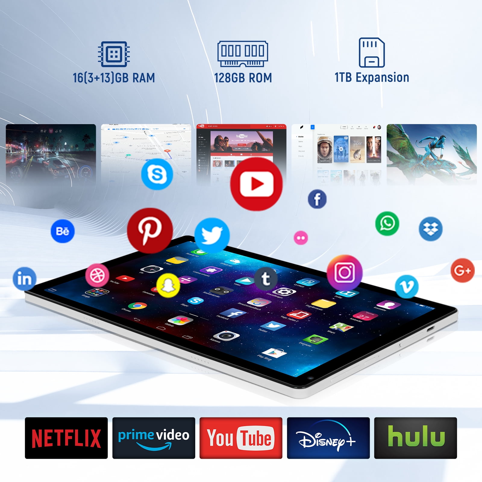 10.36'' Android 14 Tablet with 16GB RAM 128GB ROM 1TB TF Card
