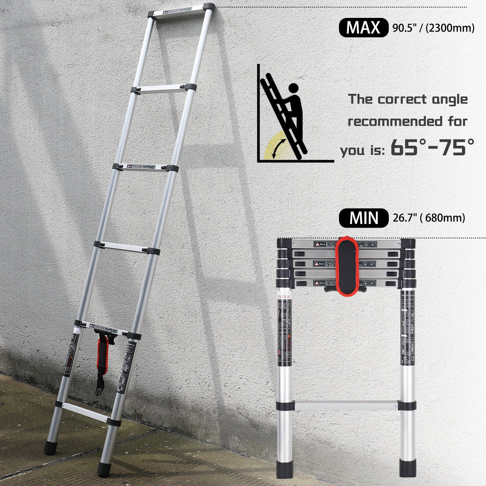 2.3 M/7.5FT Folding Multi Purpose Telescopic Extension Ladder Step Aluminum X2U7 