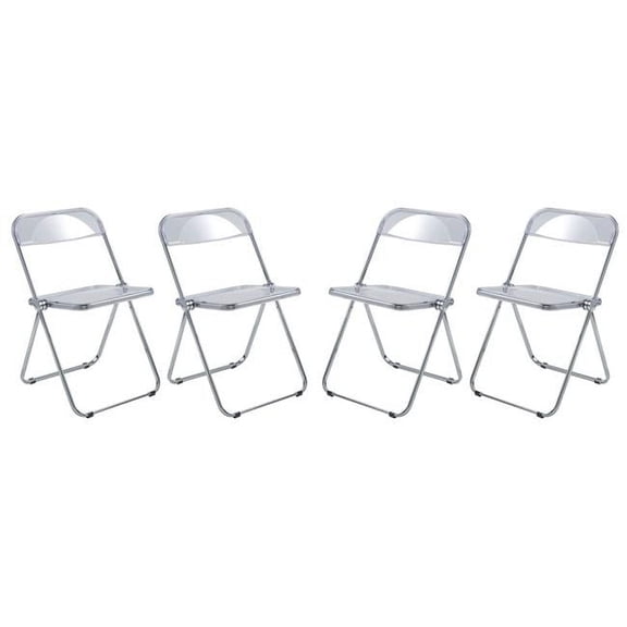 Lawrence Acrylic Folding Chair with Metal Frame, Clear - Set of 4