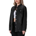 thumbnail image 4 of INSPIRE CHIC Women's Oversized Denim Frayed Hem Long Sleeve Button Up with Pockets Jean Jacket L Black, 4 of 6