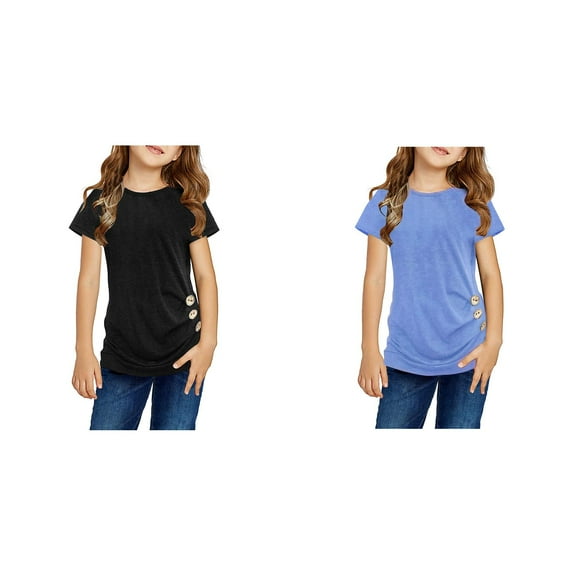 LUOGENLI 2 Pack T Shirts Tops for Girls Trendy Summer Knot Tunic Button Short Girls Sleeve Tshirt Casual Tops Front Blouse Tee Kids Girls Tops Girls Summer Tops Size 7-8 XXL