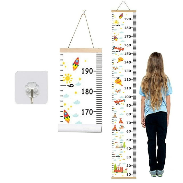 Tabla de crecimiento para niños, tabla de altura desmontable, regla de tabla de crecimiento infantil para niños, marco de madera para niños, tela, lona, regla de medición de altura extraíble, tabla de crecimiento de altura de pared (7,9 x 79 pulgadas) Ormromra WMZL-2383-3