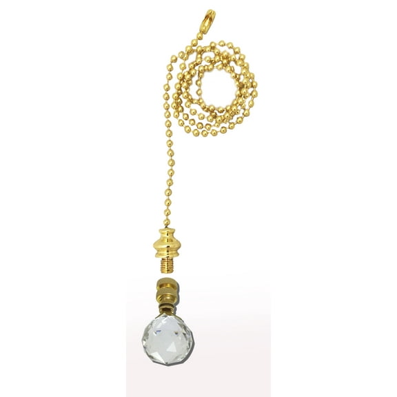 Royal Designs Fan Pull Chain with Large Faceted Diamond Cut Crystal Finial – Polished Brass