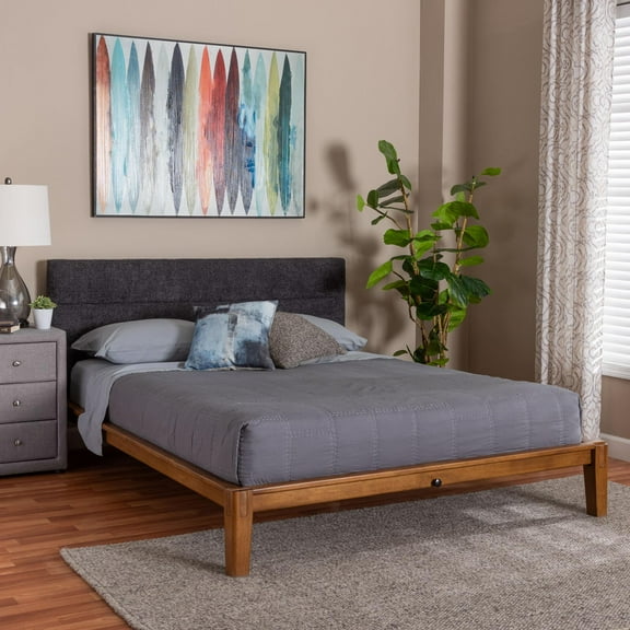 Baxton Studio Mariette Japandi Platform Bed, Queen, Dark Grey